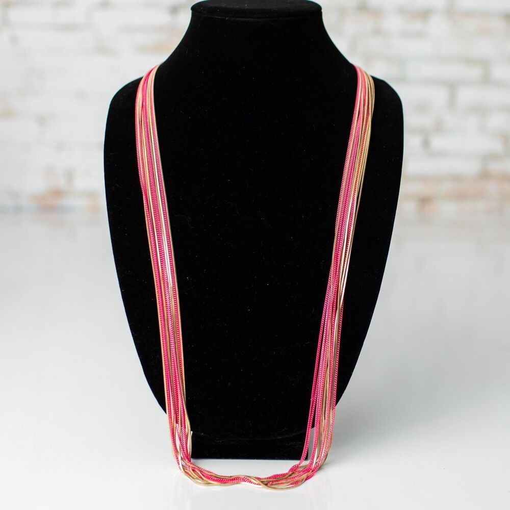 Cara NYC Hot Pink Gold Tone Multi Strand Chain Necklace Y2K Layered Statement